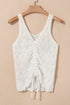 Ruched Drawstring Front V Neck Open Knit Tank