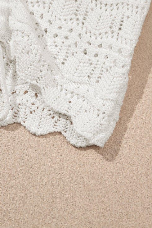Ruched Drawstring Front V Neck Open Knit Tank