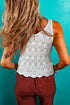 Ruched Drawstring Front V Neck Open Knit Tank