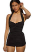 Ruched Halter Neck Open Back One-piece Swimsuit