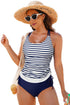 Ruched Side Tie Strap Leaf Print Tankini Set