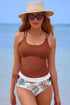 Ruched Side Tie Strap Leaf Print Tankini Set