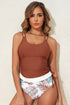 Ruched Side Tie Strap Leaf Print Tankini Set