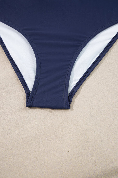 Ruched Side Tie Strap Leaf Print Tankini Set