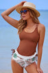 Ruched Side Tie Strap Leaf Print Tankini Set