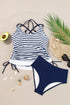 Ruched Side Tie Strap Leaf Print Tankini Set