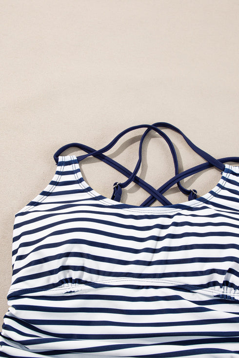 Ruched Side Tie Strap Leaf Print Tankini Set