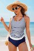 Ruched Side Tie Strap Leaf Print Tankini Set