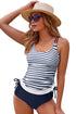 Ruched Side Tie Strap Leaf Print Tankini Set