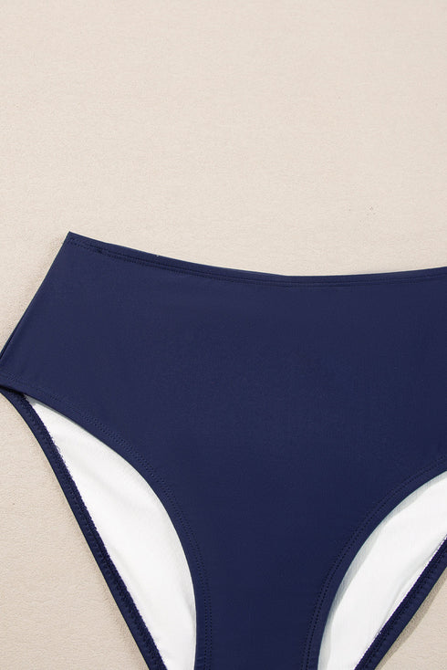 Ruched Side Tie Strap Leaf Print Tankini Set