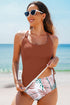 Ruched Side Tie Strap Leaf Print Tankini Set