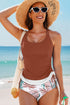 Ruched Side Tie Strap Leaf Print Tankini Set