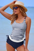 Ruched Side Tie Strap Leaf Print Tankini Set