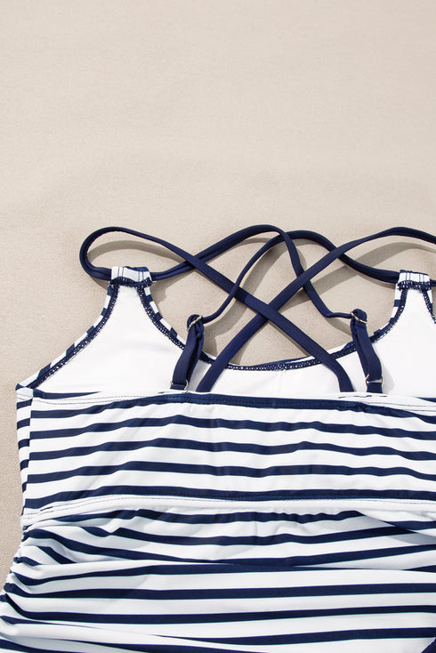 Ruched Side Tie Strap Leaf Print Tankini Set