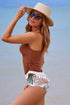 Ruched Side Tie Strap Leaf Print Tankini Set