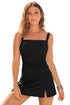 Ruched Square Neck Tummy Control Swim Dress