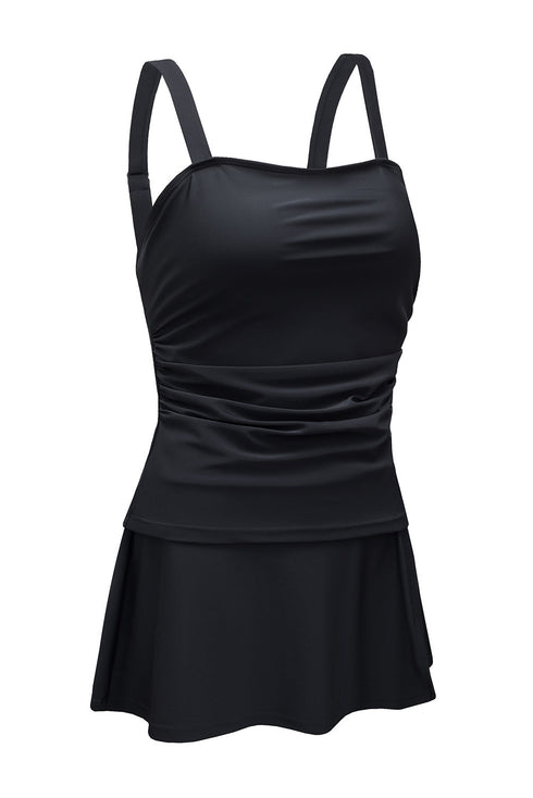 Ruched Square Neck Tummy Control Swim Dress