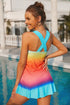 Ruched Surplice Gradient Print Skirted Swimdress