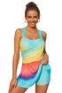 Ruched Surplice Gradient Print Skirted Swimdress
