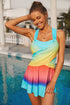 Ruched Surplice Gradient Print Skirted Swimdress