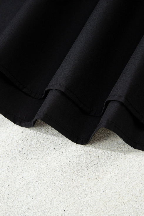 Ruffle Collar Split Neck Striped Trim Long Sleeve Blouse