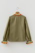 Ruffle Collar Split Neck Striped Trim Long Sleeve Blouse