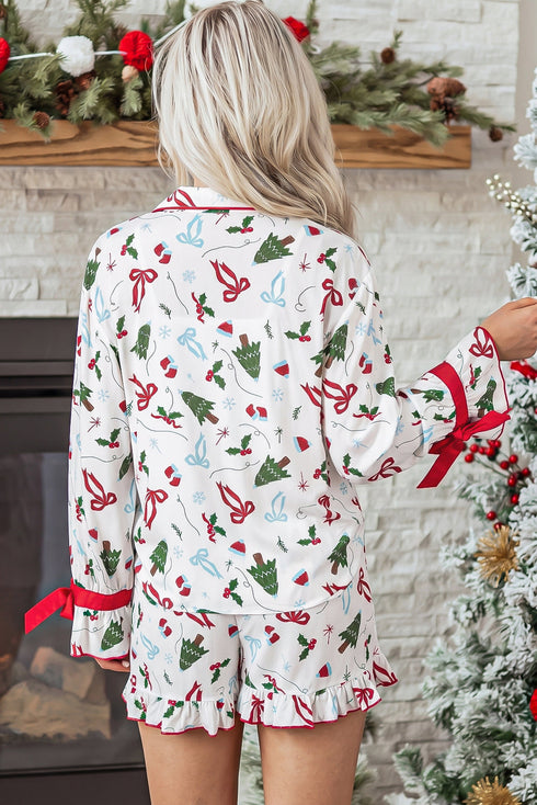 Ruffle Cuff Long Sleeve Printed Lounge Set