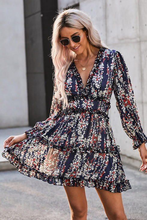 Ruffle Detail Open Back Bohemian Print Maxi Dress
