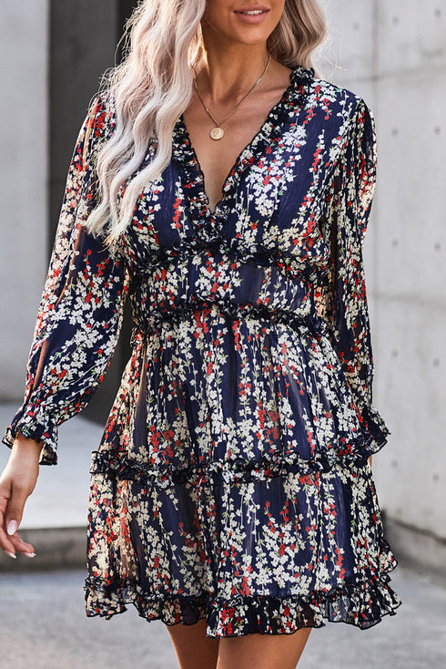 Ruffle Detail Open Back Bohemian Print Maxi Dress