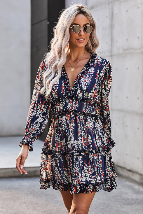 Ruffle Detail Open Back Bohemian Print Maxi Dress