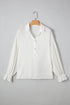 Ruffle Elastic Cuffs Puffy Long Sleeve Button Down Blouse