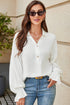 Ruffle Elastic Cuffs Puffy Long Sleeve Button Down Blouse