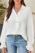 Ruffle Elastic Cuffs Puffy Long Sleeve Button Down Blouse