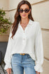 Ruffle Elastic Cuffs Puffy Long Sleeve Button Down Blouse