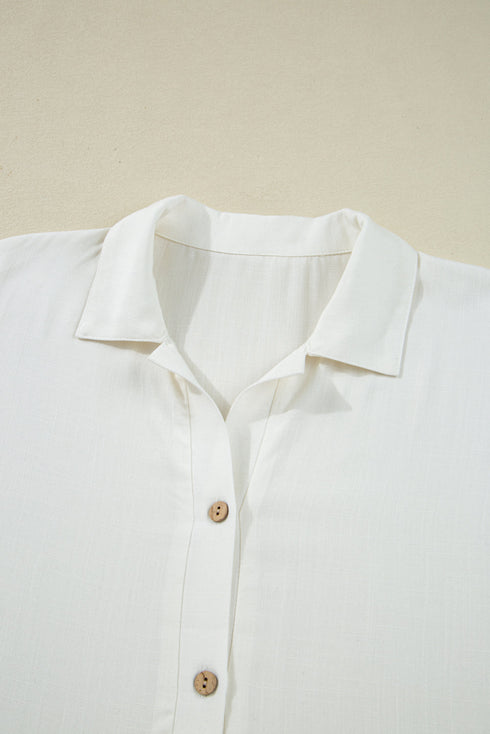 Ruffle Elastic Cuffs Puffy Long Sleeve Button Down Blouse