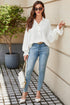 Ruffle Elastic Cuffs Puffy Long Sleeve Button Down Blouse