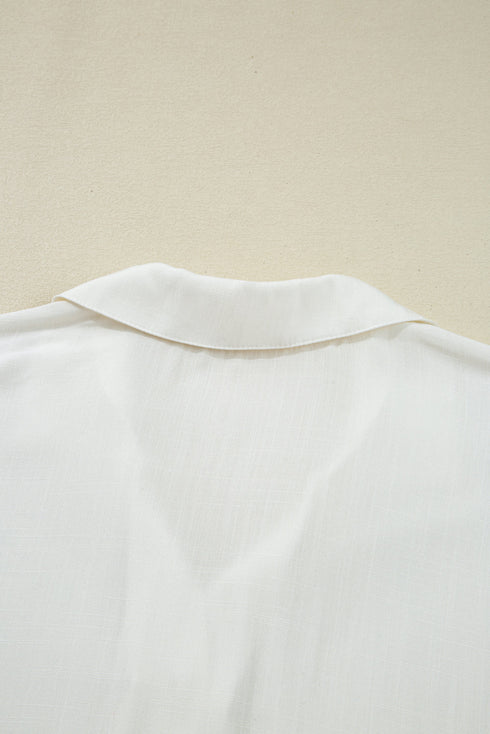 Ruffle Elastic Cuffs Puffy Long Sleeve Button Down Blouse