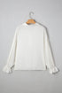 Ruffle Elastic Cuffs Puffy Long Sleeve Button Down Blouse