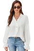 Ruffle Elastic Cuffs Puffy Long Sleeve Button Down Blouse