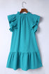 Ruffle Flutter Sleeve Tie Neck Tiered Mini Dress