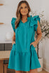 Ruffle Flutter Sleeve Tie Neck Tiered Mini Dress