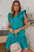 Ruffle Flutter Sleeve Tie Neck Tiered Mini Dress