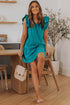 Ruffle Flutter Sleeve Tie Neck Tiered Mini Dress