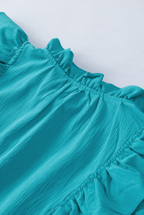 Ruffle Flutter Sleeve Tie Neck Tiered Mini Dress