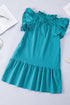 Ruffle Flutter Sleeve Tie Neck Tiered Mini Dress