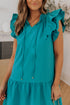 Ruffle Flutter Sleeve Tie Neck Tiered Mini Dress