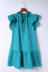 Ruffle Flutter Sleeve Tie Neck Tiered Mini Dress