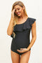 Ruffle Front One Shoulder Maternity Swimsuit