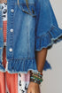 Ruffle Hem Raw Edge Half Sleeve Western Denim Jacket