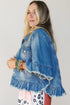 Ruffle Hem Raw Edge Half Sleeve Western Denim Jacket